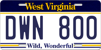 WV license plate DWN800