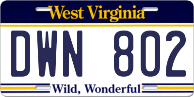 WV license plate DWN802
