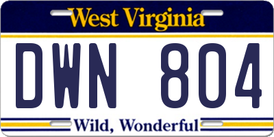 WV license plate DWN804