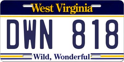 WV license plate DWN818