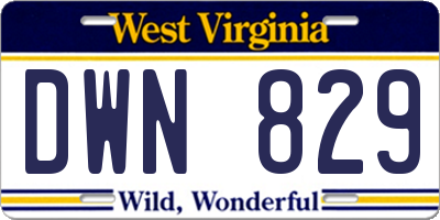 WV license plate DWN829