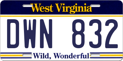 WV license plate DWN832