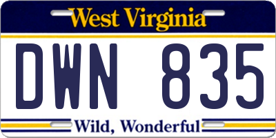 WV license plate DWN835