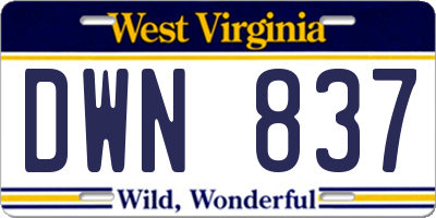 WV license plate DWN837
