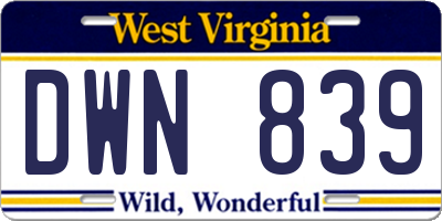 WV license plate DWN839