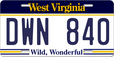 WV license plate DWN840
