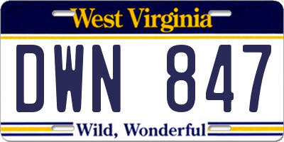 WV license plate DWN847