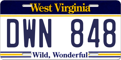 WV license plate DWN848