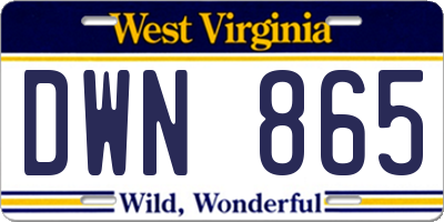 WV license plate DWN865
