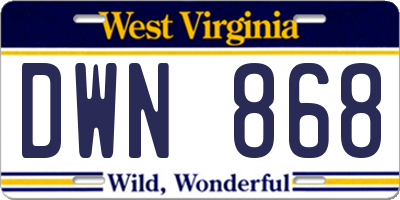WV license plate DWN868