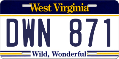 WV license plate DWN871