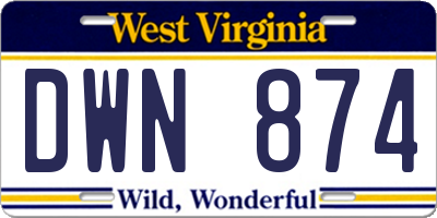 WV license plate DWN874
