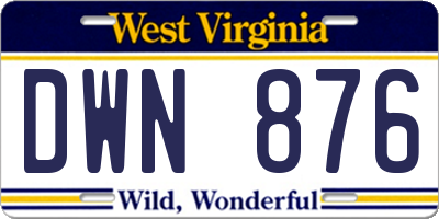 WV license plate DWN876