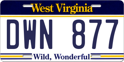 WV license plate DWN877