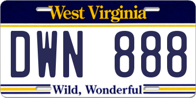 WV license plate DWN888