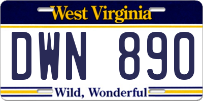 WV license plate DWN890