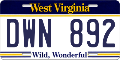 WV license plate DWN892