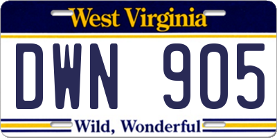 WV license plate DWN905