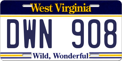 WV license plate DWN908