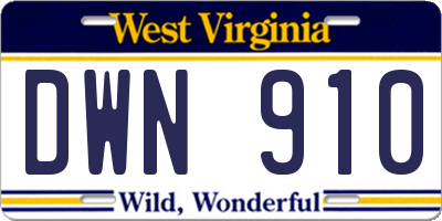 WV license plate DWN910