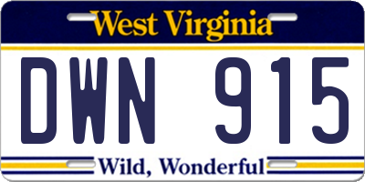 WV license plate DWN915