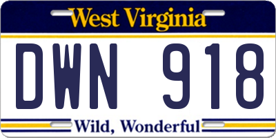 WV license plate DWN918