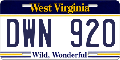 WV license plate DWN920