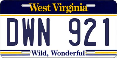 WV license plate DWN921