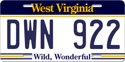 WV license plate DWN922