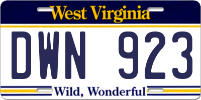 WV license plate DWN923