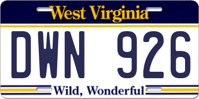 WV license plate DWN926