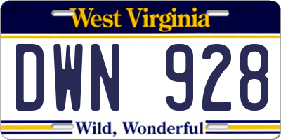WV license plate DWN928