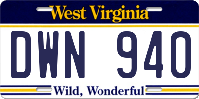 WV license plate DWN940