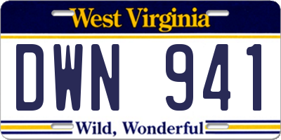 WV license plate DWN941