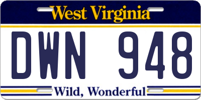 WV license plate DWN948