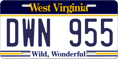 WV license plate DWN955