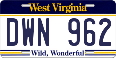 WV license plate DWN962