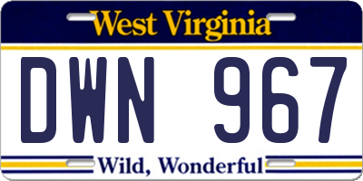 WV license plate DWN967