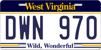 WV license plate DWN970