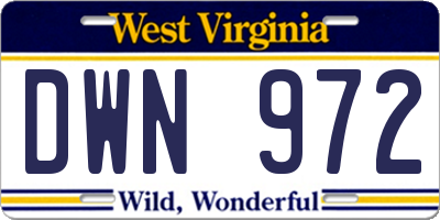 WV license plate DWN972