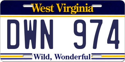 WV license plate DWN974