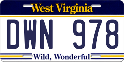 WV license plate DWN978