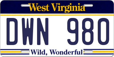 WV license plate DWN980