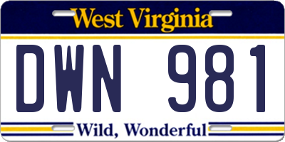 WV license plate DWN981
