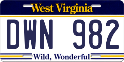 WV license plate DWN982