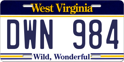 WV license plate DWN984