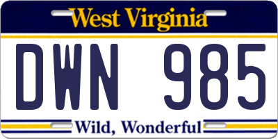 WV license plate DWN985
