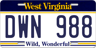 WV license plate DWN988