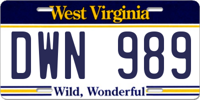 WV license plate DWN989