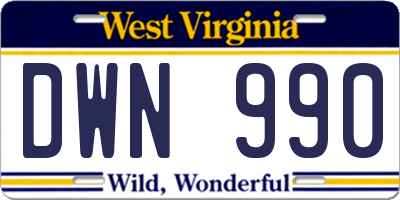 WV license plate DWN990